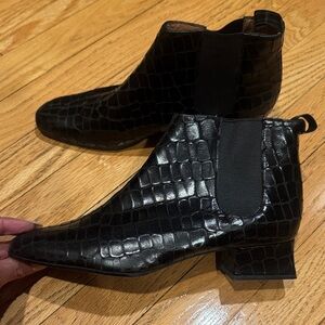 Robert Clergerie Black Croc-Pattern Ankle Booties